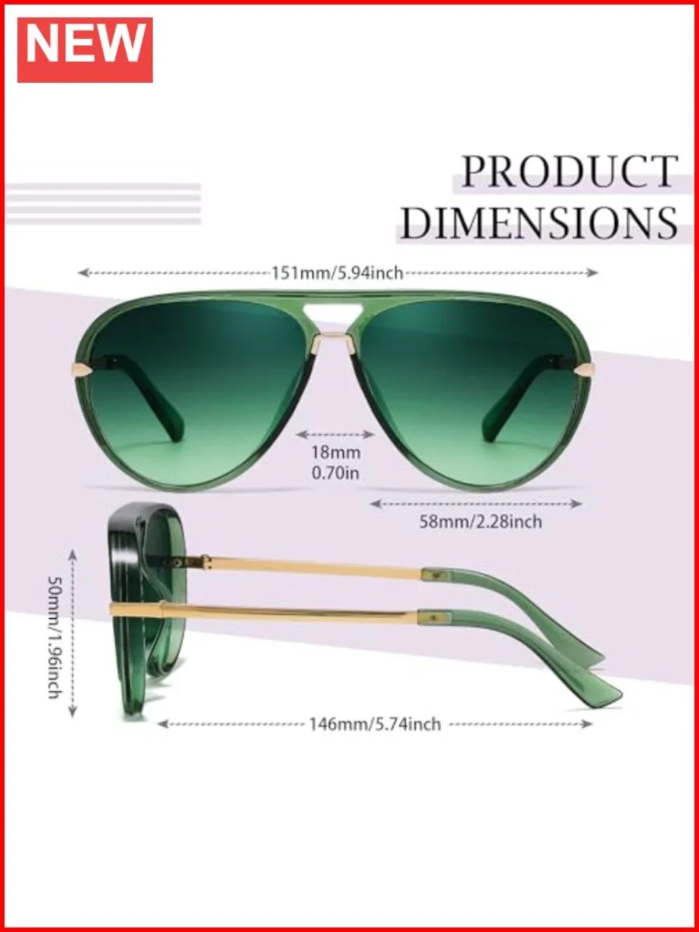Retro Aviator Sunglasses for Women Oversized 58mm UV Protection
